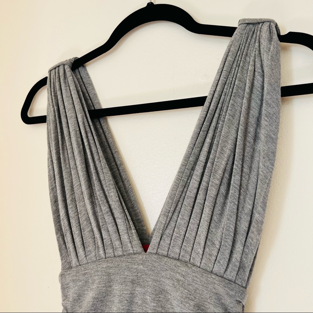 LINQ Los Angeles Ruched Dress Deep V-neck Gray - Picture 3 of 8